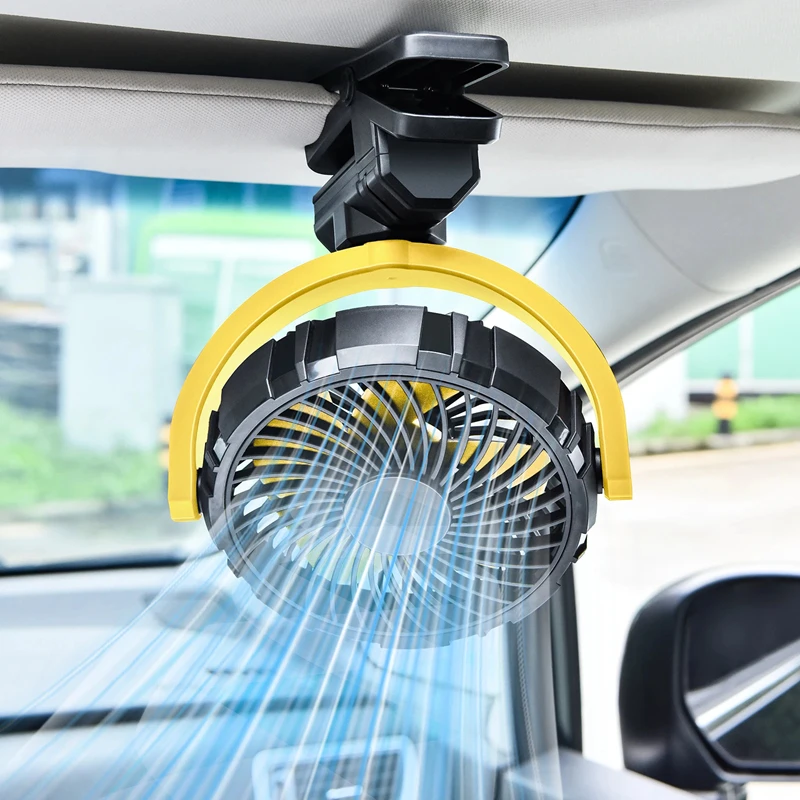 Car Cooling Clamp Fan 2000mAh USB Rechargeable Fan Burshless Cooler 900° Rotatable Portable Cooling Tool Car Electronic 2026 New