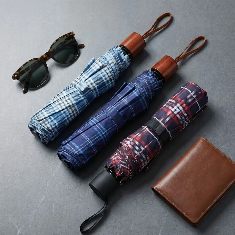 

Reinforced Frame Scottish Tartan Umbrella Lightweight Extra Large Plaid Umbrella 10 Bone Folding Windproof Umbrella Home Use