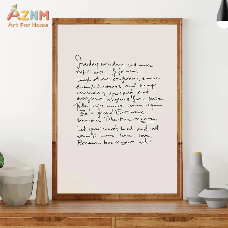 AZNM Neutral Beige Dried Plant Geometric Letter Canvas Poster, Frameless Boho Text Botanical Wall Art For Modern Study Bedroom H - view 5