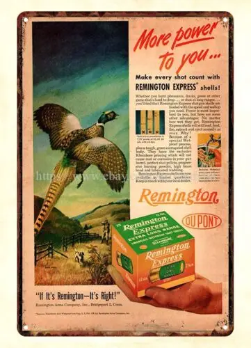 1946 Pheasant Hunting Remington Firearm Shotgun Shells metal tin sign