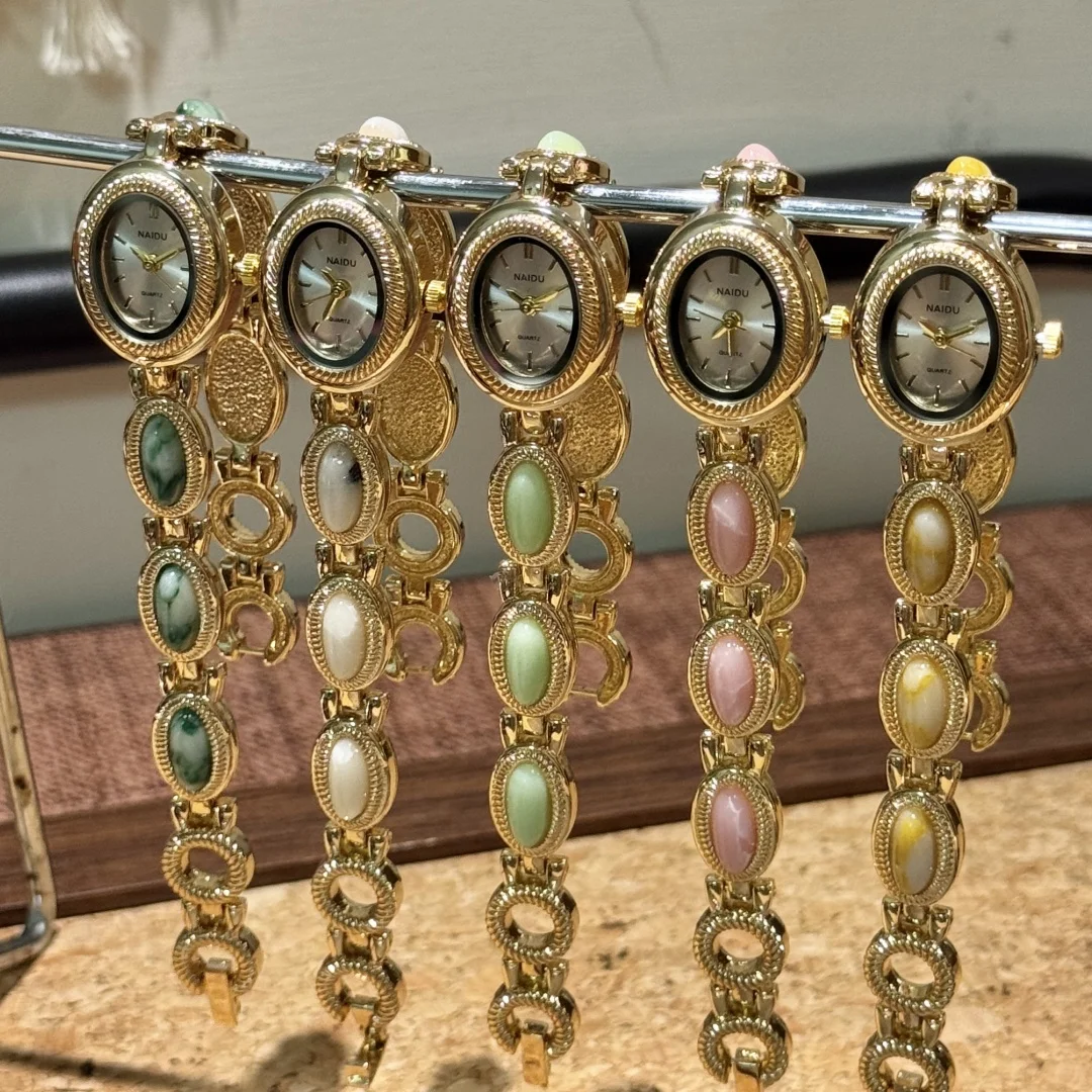 Fashionable Versatile Oval Natural Stone Women Quartz Watch High Quality Gold Quartz Watches Ladies Advanced Chain Wristwatches
