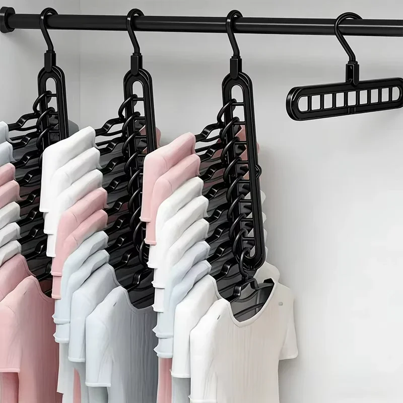 5 Stück, 9-fach faltbare Kleiderbügel aus Kunststoff, robust, platzsparend, ideal als Organizer für den Kleiderschrank zu Hause. – Detail 3