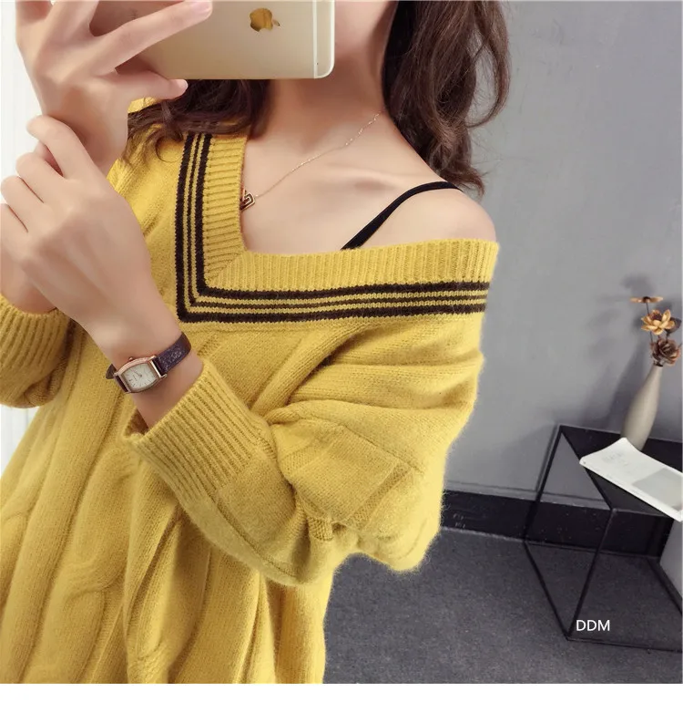 Women\'s  Wool Twist Pullover Knitted Sweater Solid Casual Jumper Fall 2023 Winter Vintage  V-Neck Long Sleeve Top