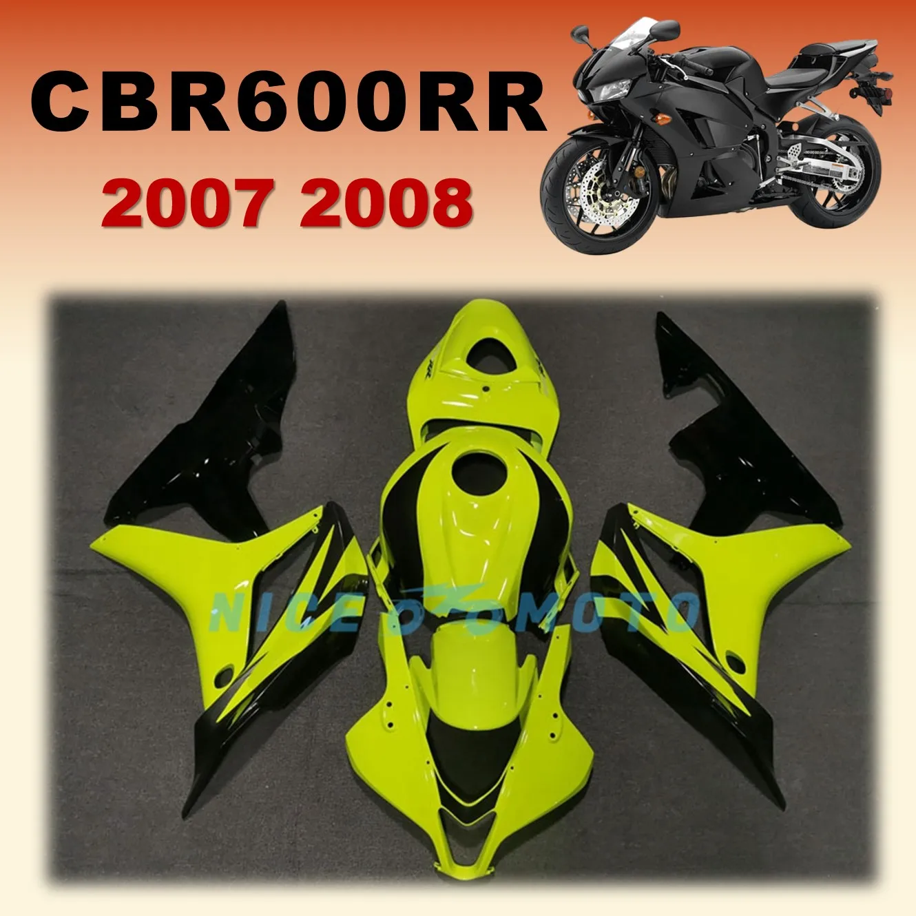 Injection Molded Fairing Kit for Honda 07 08 CBR 600RR CBR600RR 2007 2008 ABS Full Motorcycle Replace Bodywork Yellow Black