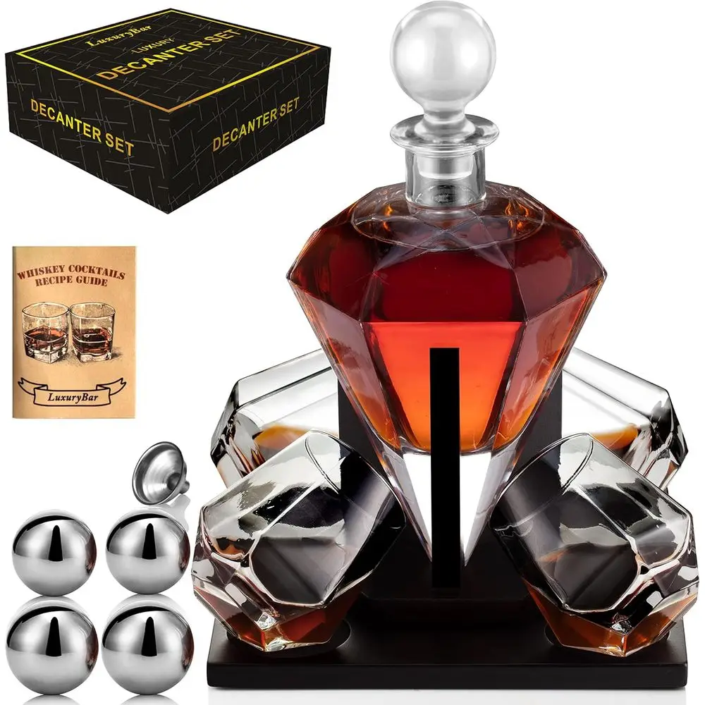 

Men's Luxury Whiskey Decanter with ChillBall & Tray - Bourbon Dispenser Gift Set