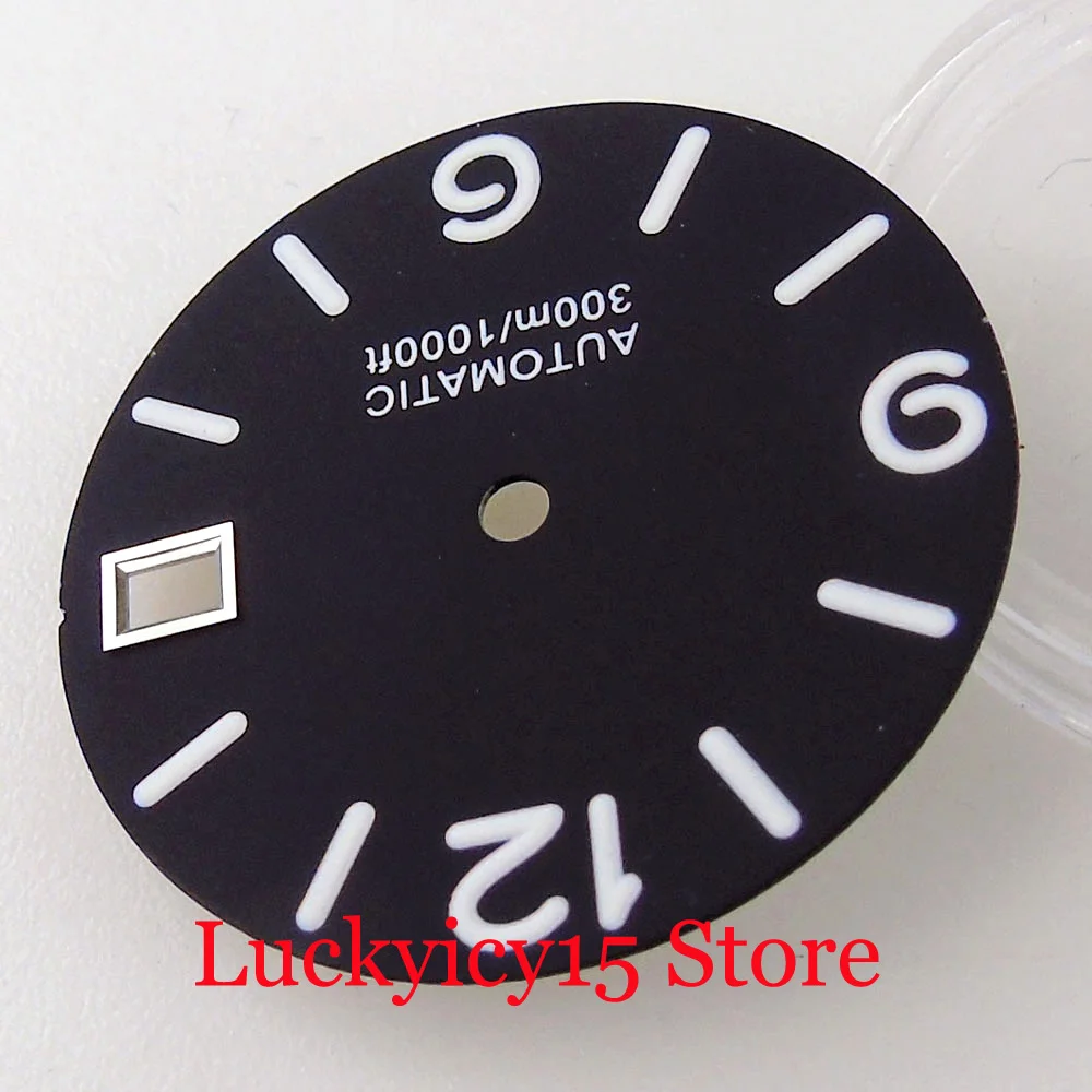 28.5mm Black/Blue Sterile Watch Men Dial With White Marks Green Luminous Fit NH35A NH36A SKX 007 SRP Automatic Movement