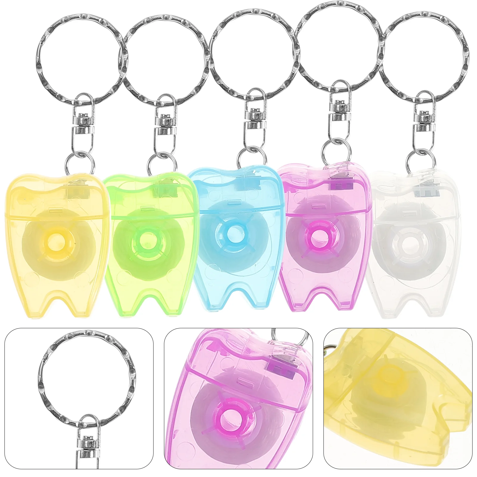 5pcs Keychain Dental Floss Portable Dental Floss Tooth Shape Box Floss Useful Floss Box Practical Dental Floss