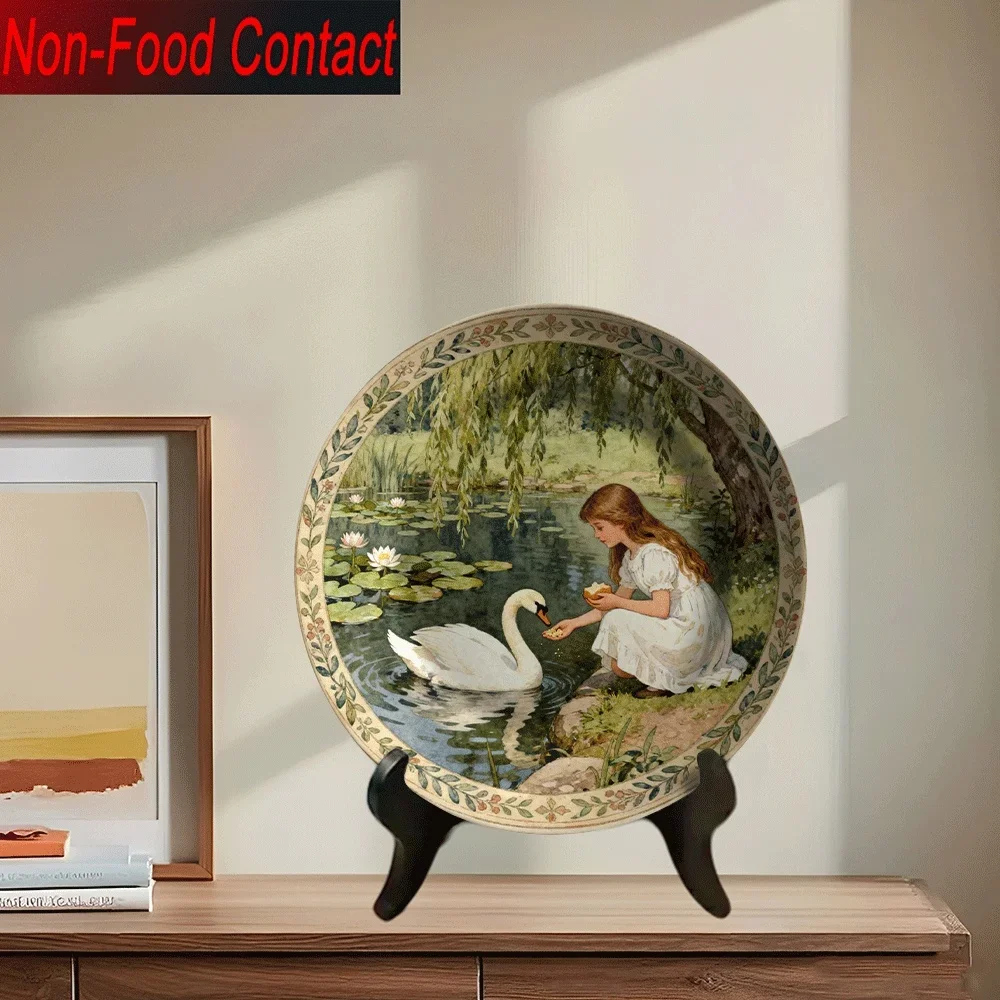 2D Flat, 1pc Ceramic Decorative Plate - Non-Food Contact, Classic Style, Wall-Mounted, Ideal for Home Office & Living Room