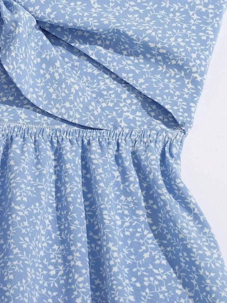 

Women Boho Floral Print Twist Front Sleeveless A-Line Dress