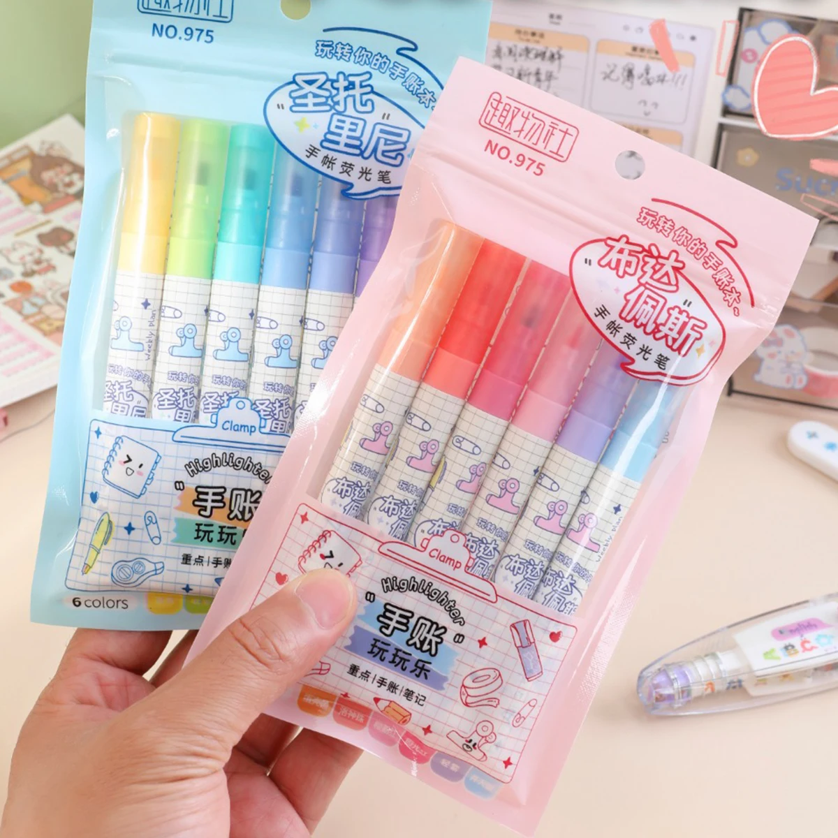 6 Colors Aesthetic Highlighters, Chisel Tip Quick‑Dry No‑Bleed Highlighters,Journaling Note‑Taking School Office Stationery