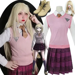 New Danganronpa V3 Akamatsu kaede cosplay costume Women's uniform Anime shoes Shirt Vest / skirt / socks/Wigs JK school uniform