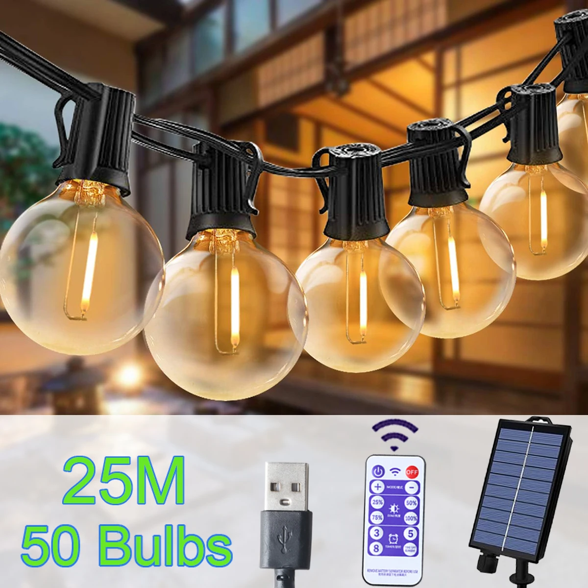 Guirlande lumineuse solaire LED pour l'extérieur, ampoules Globe pour Patio, Camping, jardin, fête, cour, terrasse, décoration