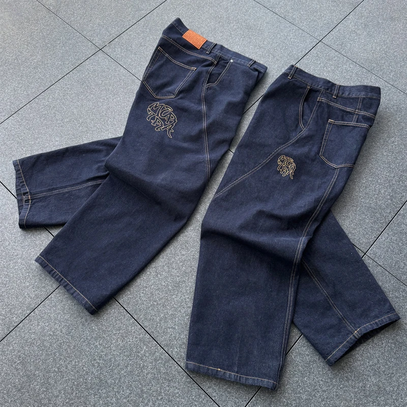 Spodnie jeansowe Mertra, haftowane, luźne, z prostymi nogawkami, w stylu amerykańskim streetwear, hip hop, codzienne, bawełniane, dżinsowe, młodzieżowe, długie, do skateboardingu.