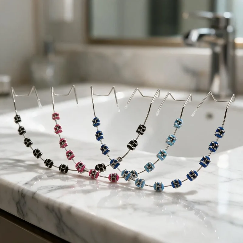 With Box Dental Fake Braces Temporary Tooth Decoration with Hook Metal Wires Colorful Metal Bracket Ligature Ties Dental Tool