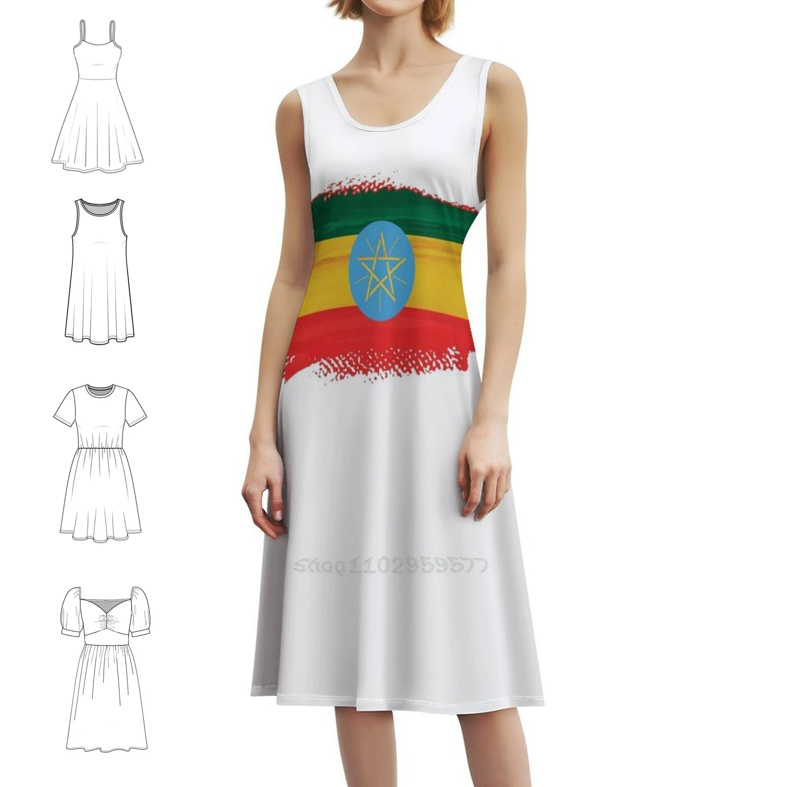 

Рубашка с флагом Эфиопии, подарок с флагом Эфиопии для Эфиопского платья с вырезом в форме сердца, элегантное летнее праздничное платье для женщин, Эфиопия