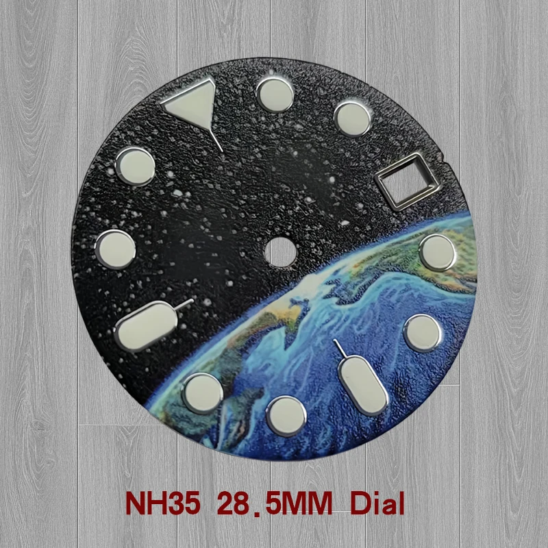 

Starry sky Earth 28.5mm NH35 dial, green luminous dial, suitable for NH35/NH36 movement modified watch accessories.