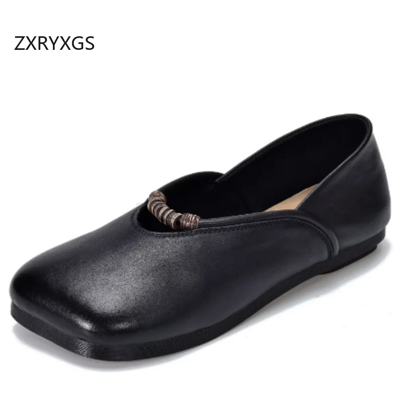 

ZXRYXGS Премиум из натуральной кожи с квадратным носком и широкими носками, мягкие мягкие туфли на плоской подошве, женские новые 20225, темпераментные элегантные женские туфли на плоской подошве