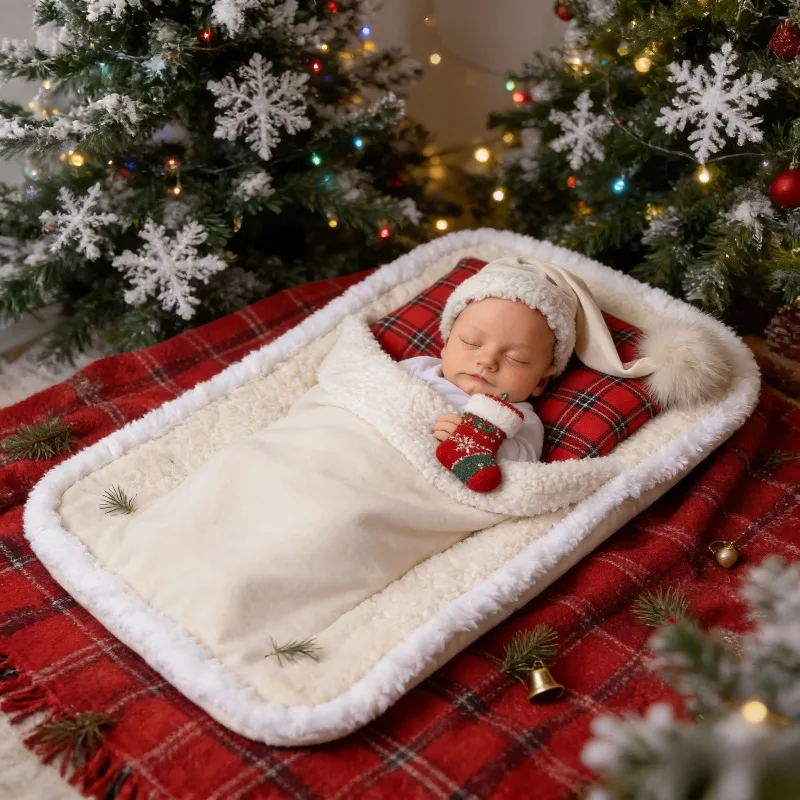 

Новый детский рождественский наряд для фотосессии, костюм Санта-мешка со шляпой, реквизит для фотосъемки новорожденных