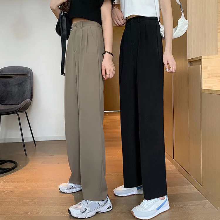 Women's wide leg pants 2024 new summer straight leg casual suit pants Korean version high waist hanging pants
