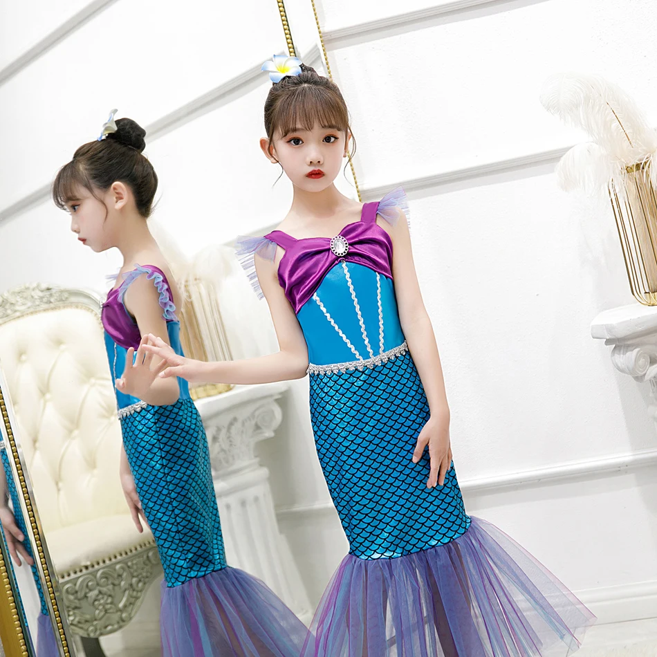 Girls Mermaid Ariel Princess Cosplay Dress Cosplay Costumes Kids Baby Halloween Birthday Party Children Carnival Party Fairy