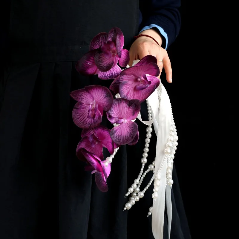 [purple-butterfly-pearl-language]-ramo-de-phalaenopsis-de-lujo-ligero-para-novia-flores-para-llevar-en-la-mano-ramo-matinal