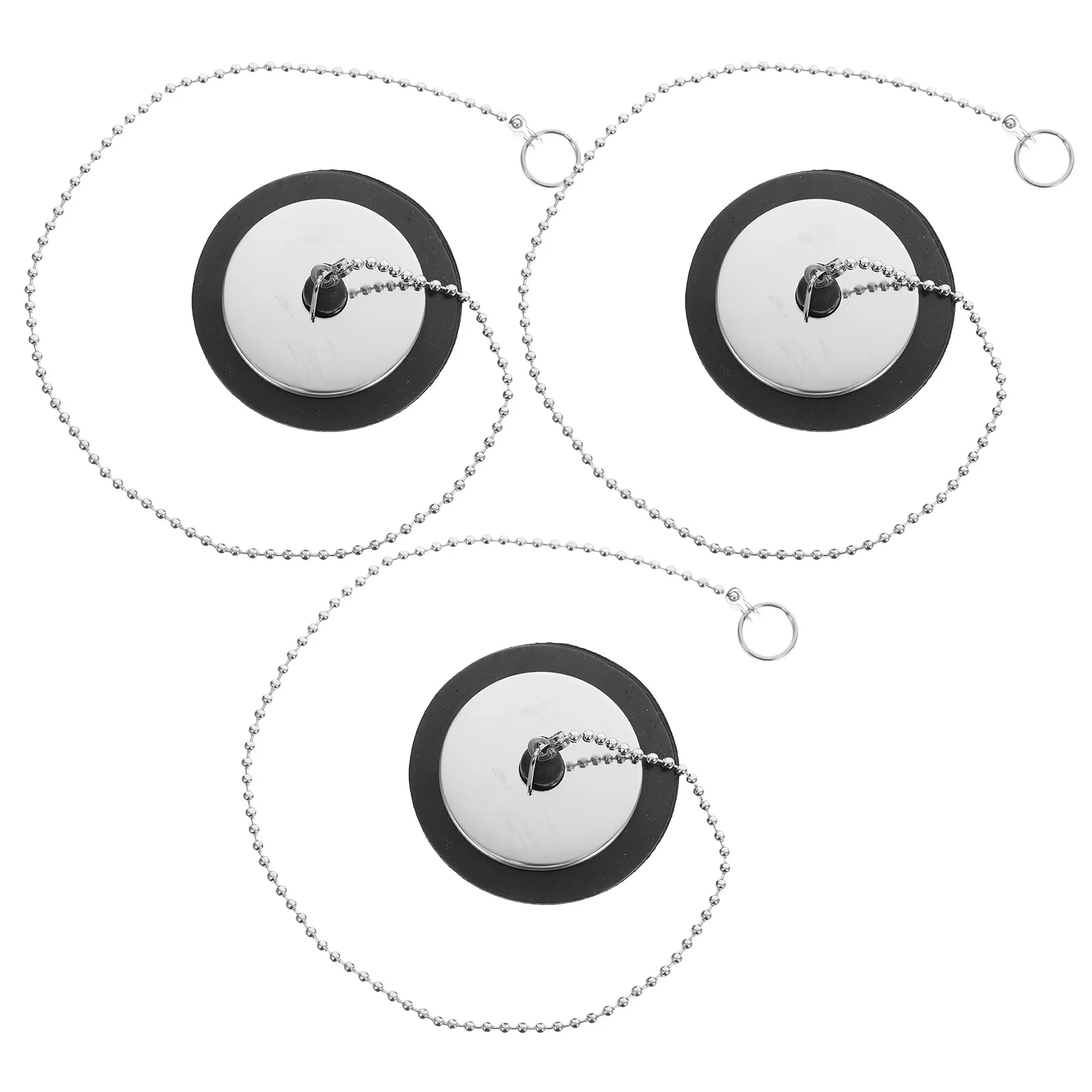 

3Pcs Sink Drain Stopper Bathroom Bathtub Plug Rubber Tub Stoppers Kitchen Water Stopper Chain Pull Ring Leakproof