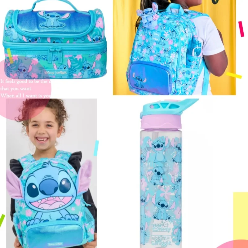 

In Stock Original Australia Stitch Kawaii Student Schoolbag Lunch Bag Watercup Double Shoulder Backpack Girl And Boy Gift