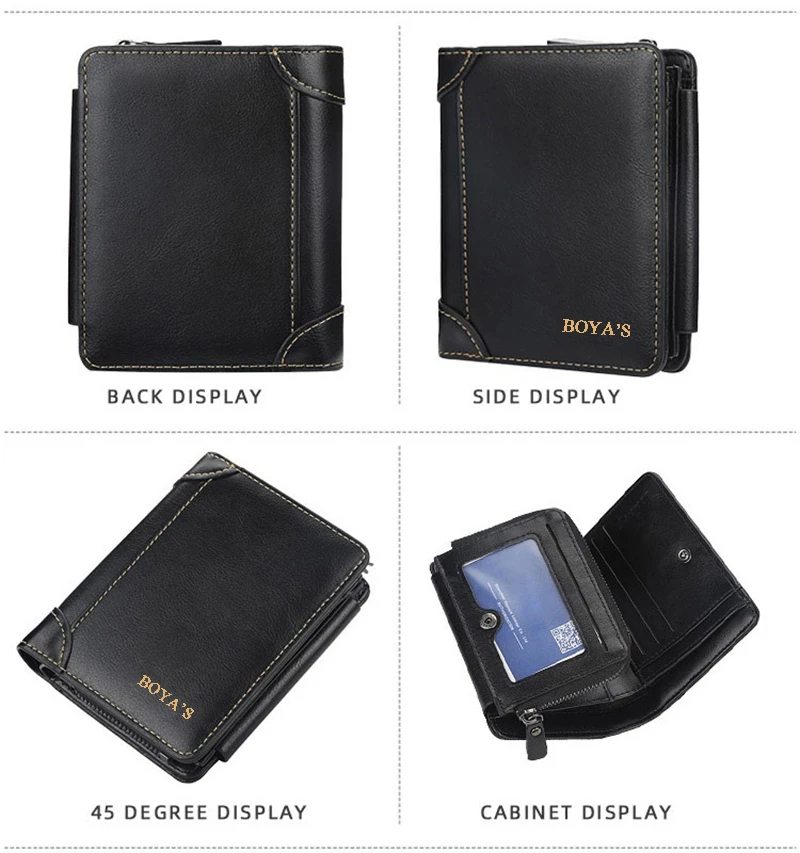 Men Large Capacity Trifold Wallets High Quality Luxury Designer PU Leather Zipper Card Holder Purse with Coin Pocket Wallets