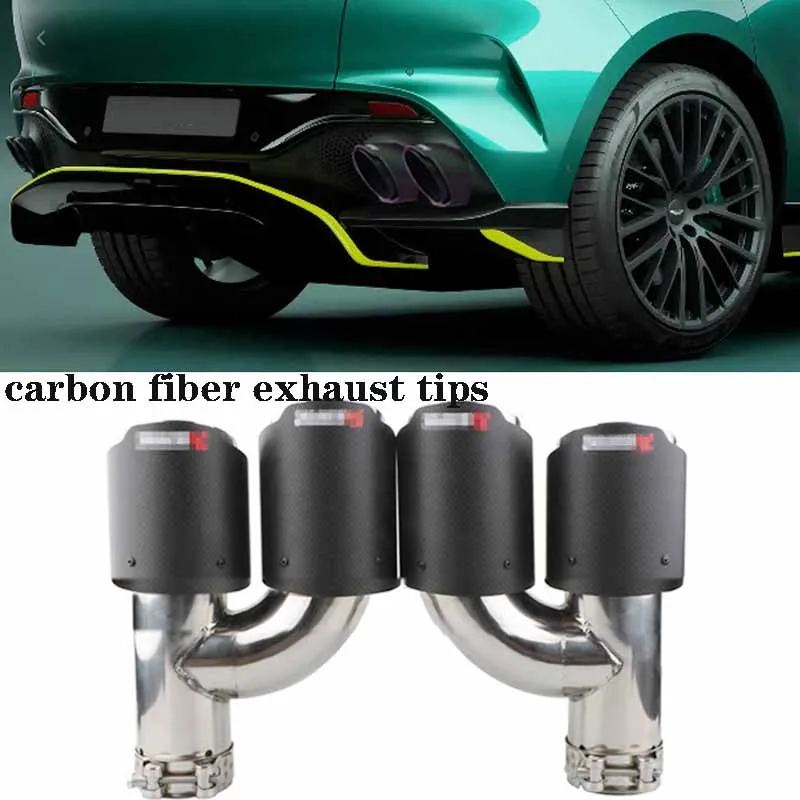 

H shape Car Exhaust Tail Muffler Tip matte universal carbonfiber Black Exhaust Tip Pipe stainless steel modify Car Exterior Part
