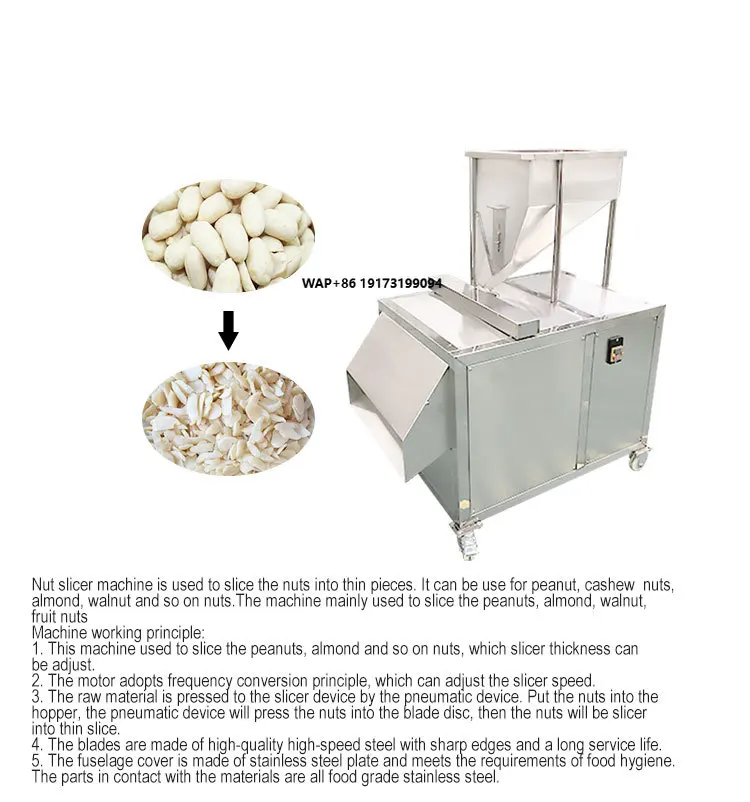 

High-Speed Commercial Industrial Machine Seamless 4 Blades Almond Slicer for Hazelnut Nut Cutting Waterproof Processing