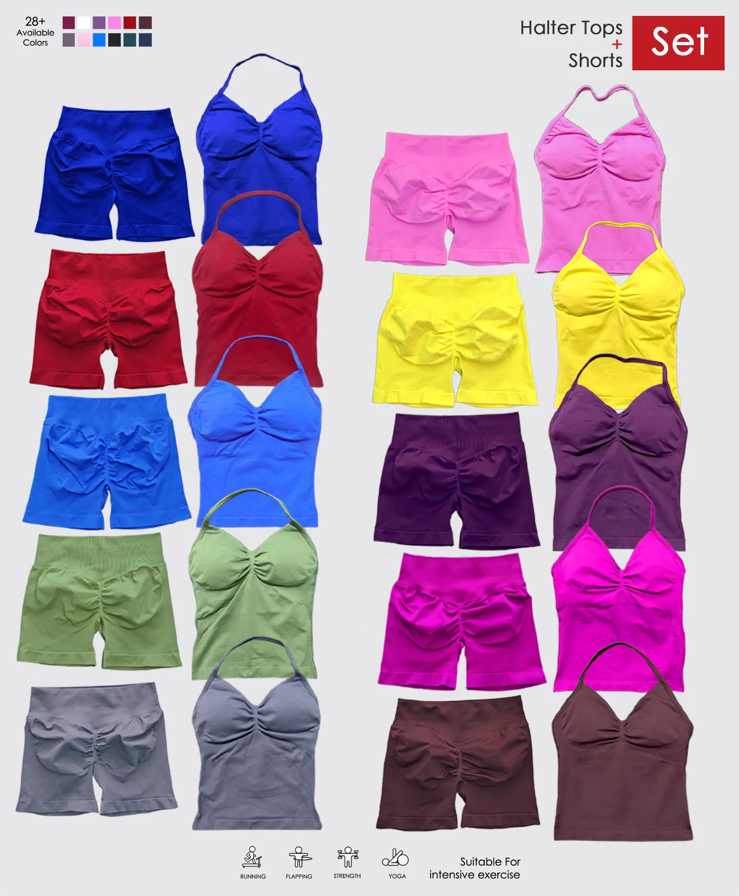 

Спортивный комплект Impact Halter: топ-бра и шорты, 2 предмета, бесшовный, для фитнеса, йоги, тренировок, женская одежда для спортзала