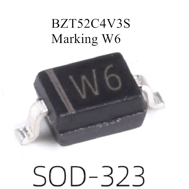 (100pcs) BZT52C4V3S (Marking W6) SOD-323 SMD 0805 4.3V 350mW Voltage Stabilized Diode