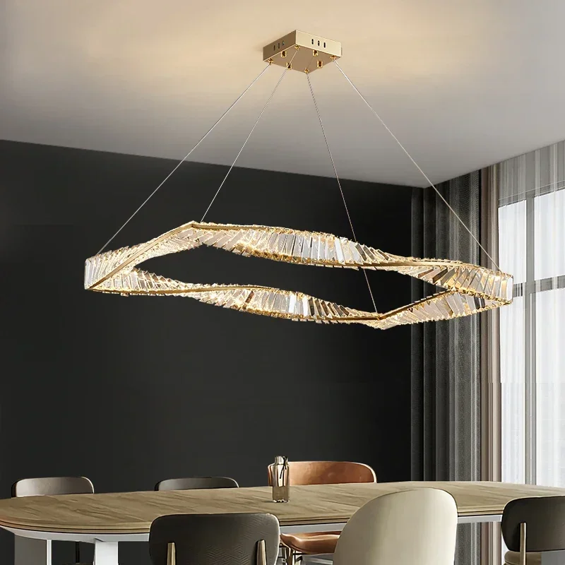 Rectangle LED Crystal Chandelier Living Dining Room Design Kitchen Hanging Lamp Modern Home Decor Square Gold Light Fixtures