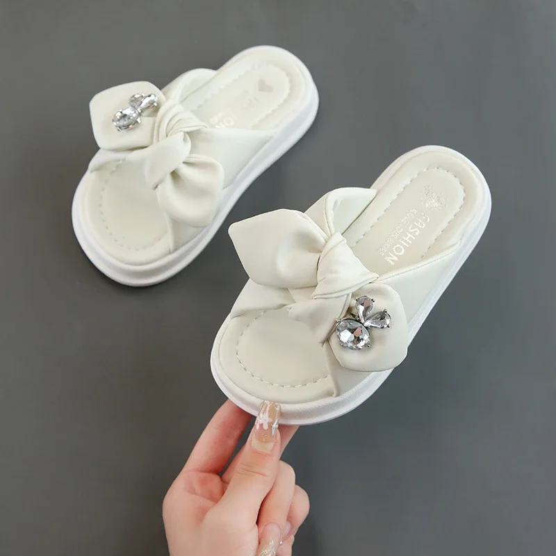 Girls Rhinestones Slippers Thick Bottom Children Summer Beach Shoes Non Slip Solid Color Fashion Kids Indoor Outdoor Slippers