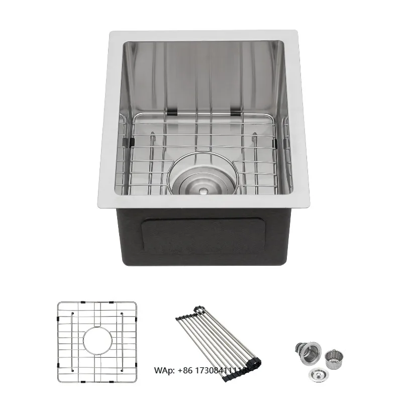 Bar Sink Undermount 13x15 Inch, Stainless Steel Small Kitchen Sink, Handmade Single Bowl Wet Bar Sinks