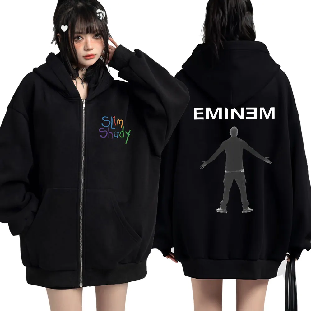 

Rapper Eminem Slim Shady Print Zipper Hoodie Men Women Hip Hop Vintage Cardigan Sweatshirt Fashion Oversized Hoodies Streetwear