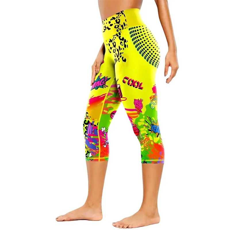 Nieuwe Modieuze Print Zomer Cropped Broek Heup Lifting Outdoor Sport Fitness Met Hoge Elasticiteit Yoga Kuit-Lengte Broek