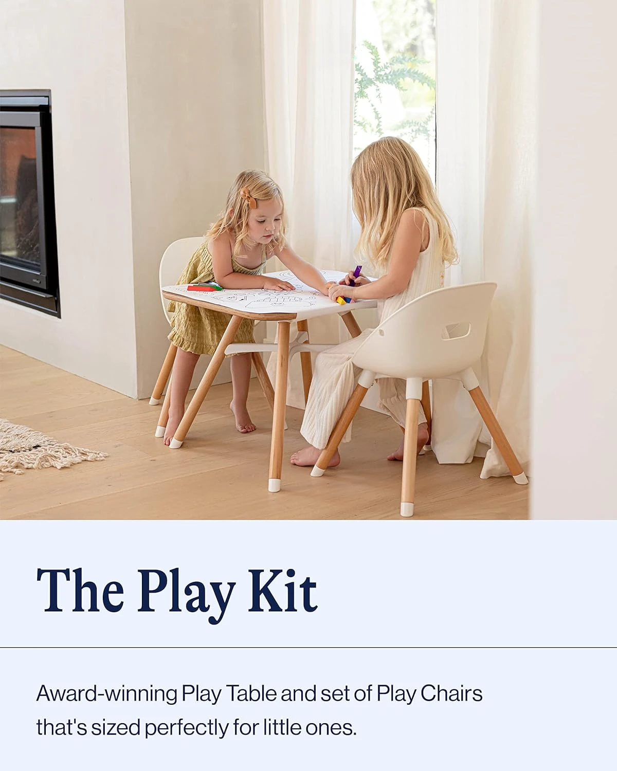 The Play Kit, Kids Table and Chairs Set with Sustainably Sourced Wood Kids Table & Set of 2 Non-Toxic Bucket Seat Kids Chai