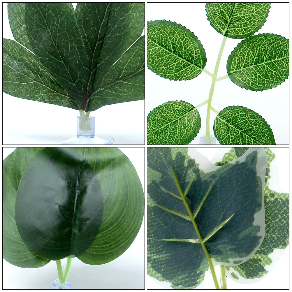 

5 Pcs Artificial Plant Leaves Plastic Emulated Terrarium Reptile Decor Pet Accessories Tank L scape Fake Safe Material Suction