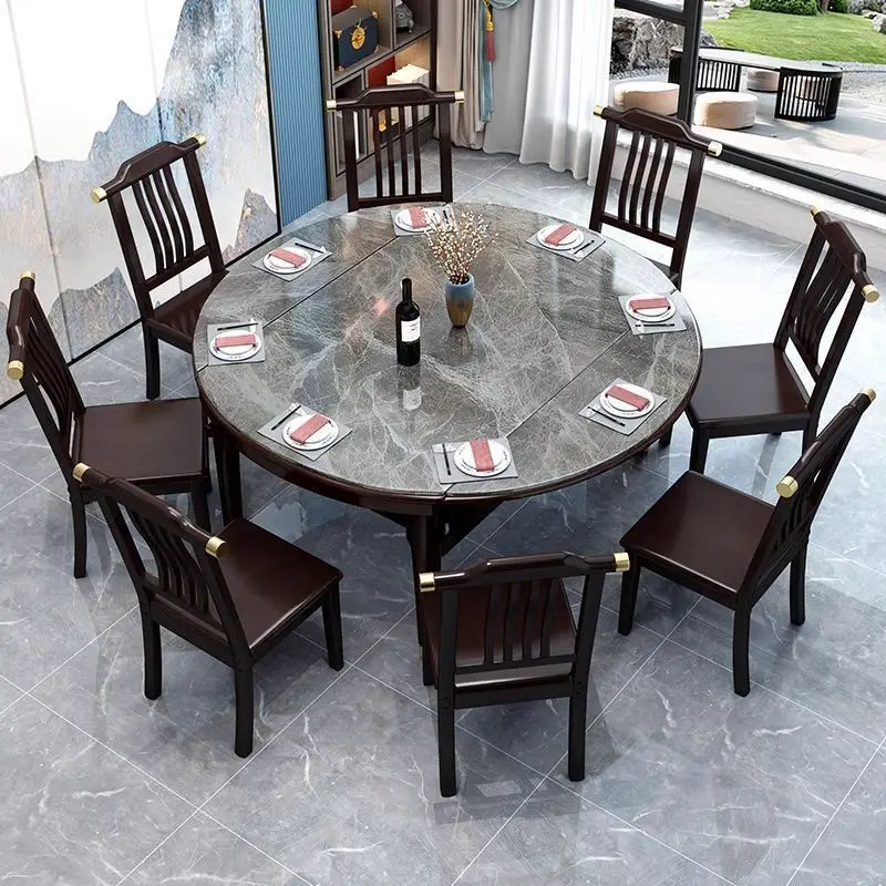 DSA new Chinese rock slab dining table and chair combination simple small apartment household dining table retractable folding
