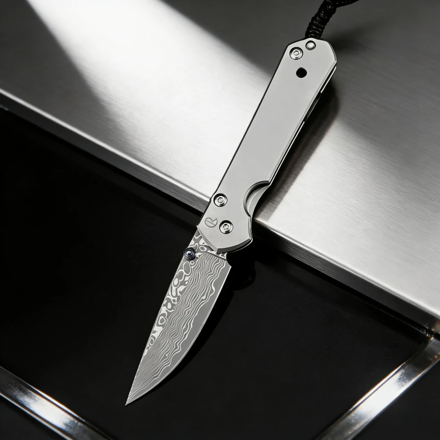 

High-quality Folding Knife with Damascus Blade Titanium Alloy Handle High Hardness and Sharpness Portable Self-defense Knife