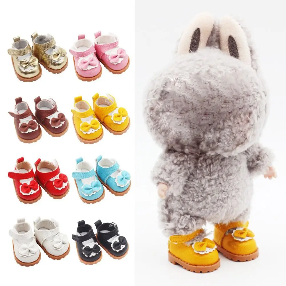 Doll Leather Shoes Labubu Bow Shoes for 17cm Labubu 10cm EXO /Cotton Doll Finger Shoes