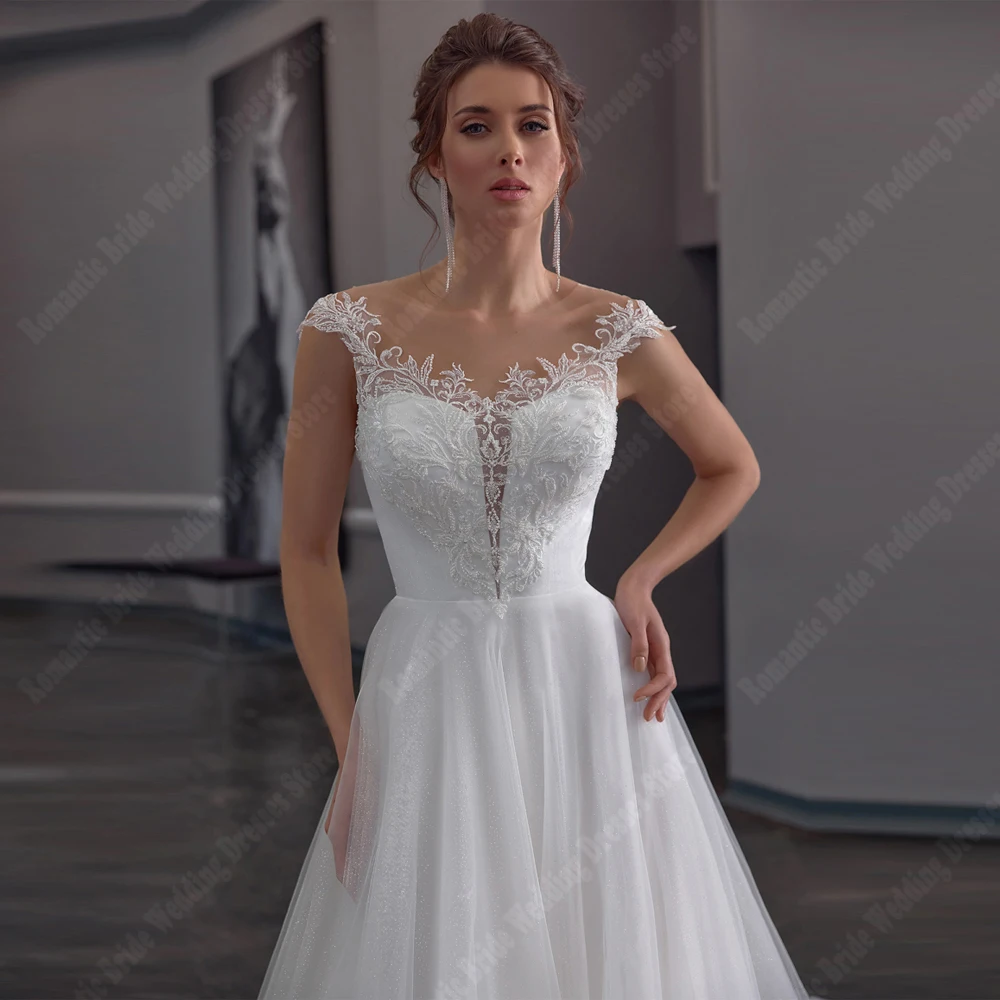 Elegante weiße A-Linie Brautkleider sexy Schatz ärmellose Brautkleider Illusion Wisch länge Prinzessin Vestidos de Novias