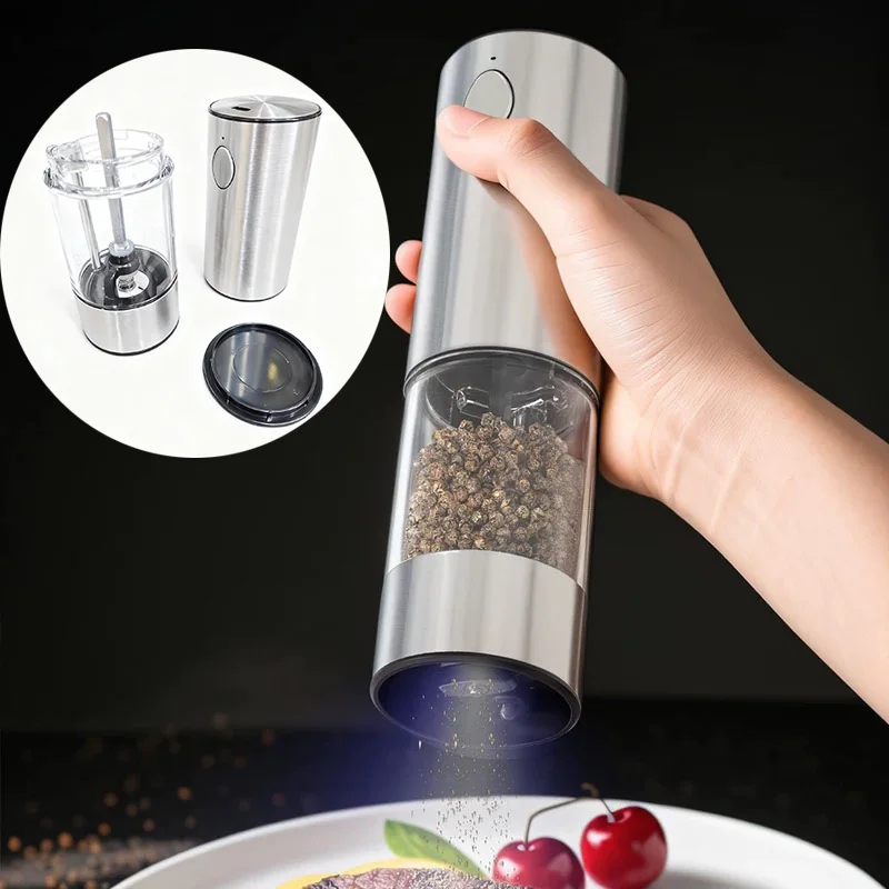 One Key Pepper Grinder Sea Salt Mill Adjustable Coarseness Spice Grinder With Led Light For Kitchen Portable USB Rechargeable