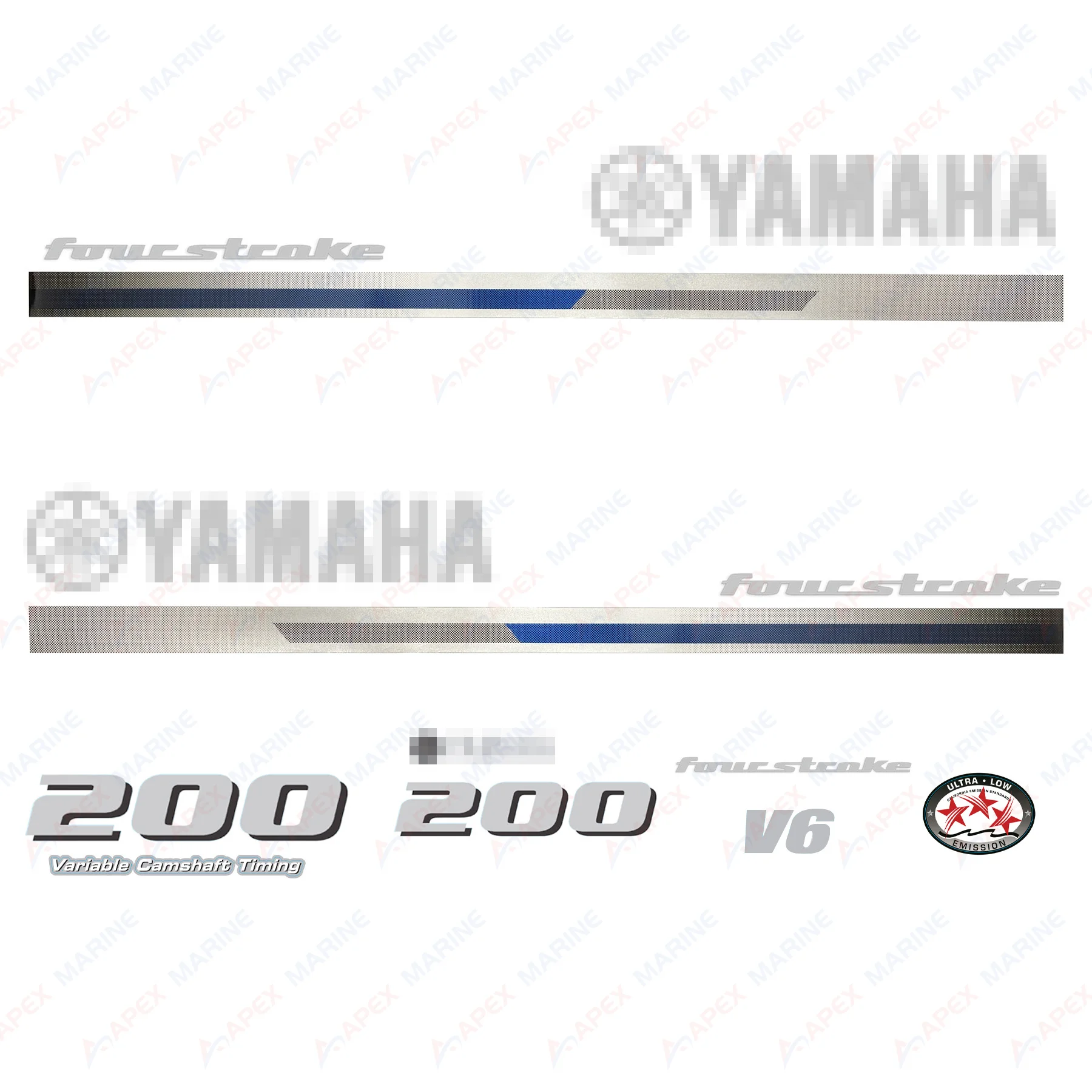 For Yamaha 200hp Four Stroke V6 Outboard Engine Boat Decal Kit Sticker Set Reproduction 4-Stroke 200 HP V6