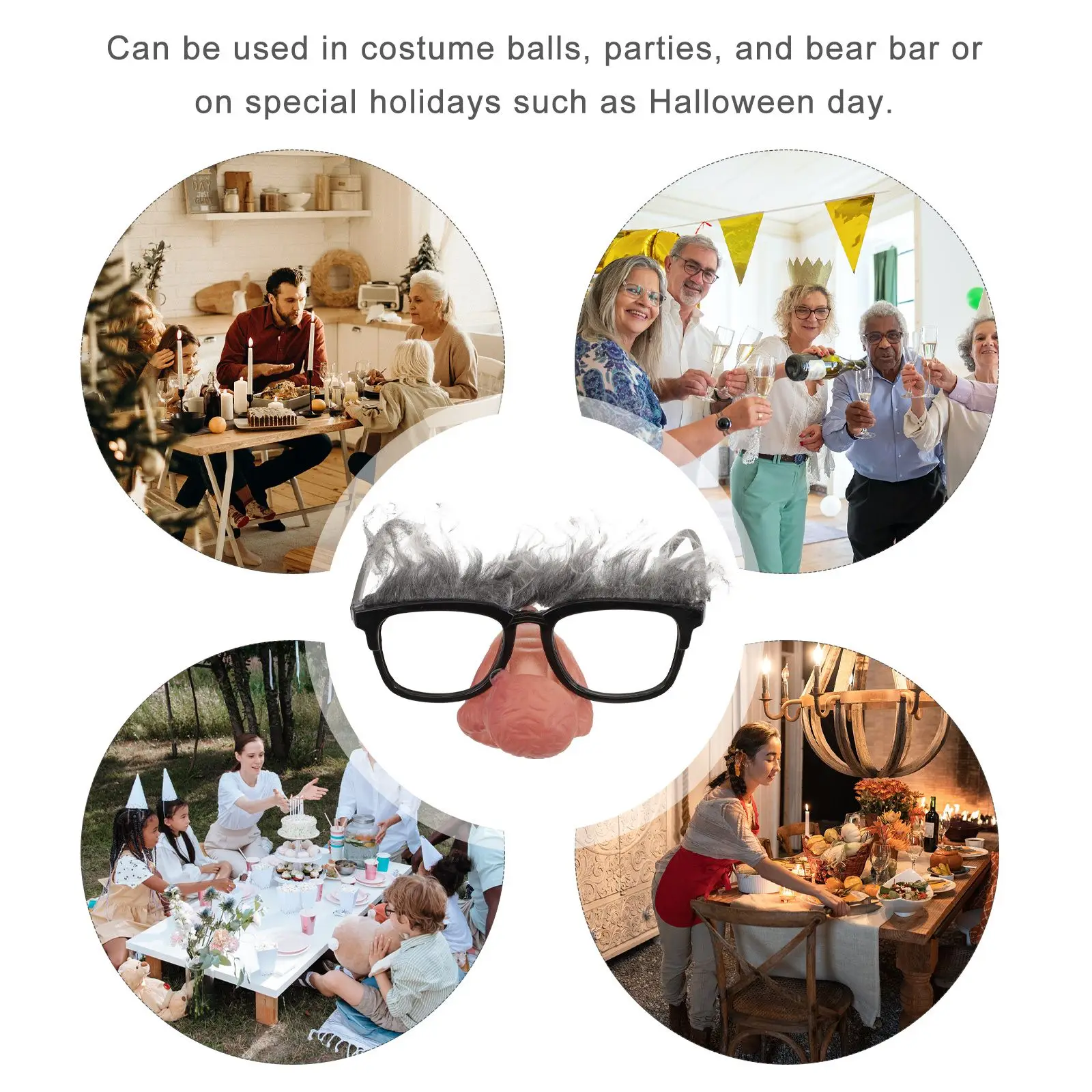 نظارات المهرج لحفلات الهالوين، كرات تنكرية، مادة ناعمة، مقاس واحد يناسب جميع ألعاب الأنف المضحكة