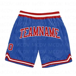 Custom Blue Red-White Authentic Throwback Basketball Shorts  3D All Over Printed Men's Shorts Quick Drying Beach Shorts