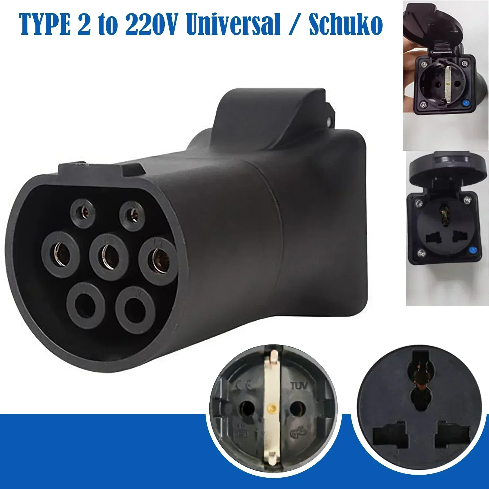 Adaptador de cargador EV Type2 de 10A, 2,7kohm a enchufe Universal de 220V, convertidor de descargador de coche eléctrico con enchufe Schuko UE para