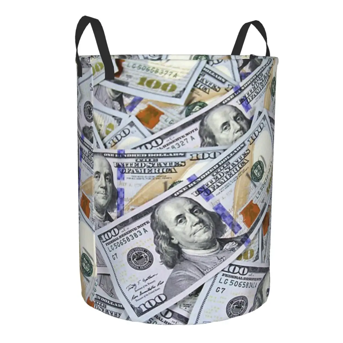 Folding Laundry Basket Hundred Dollar Bill Round Storage Bin Collapsible Hamper Clothes Bucket Organizer