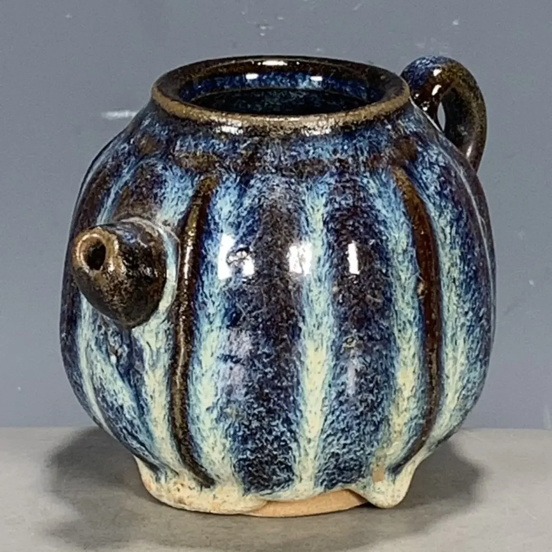 Imitation of ancient Chinese porcelain Jun porcelain kiln-changed melon-shaped pot decorative art ornaments